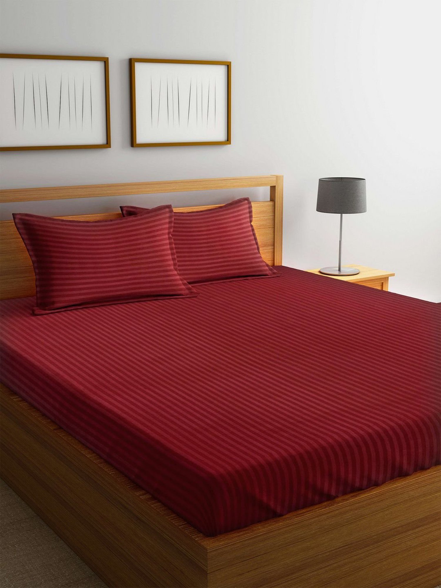 Mark Home Classic Stripes 210 TC Maroon Bed Sheet Set