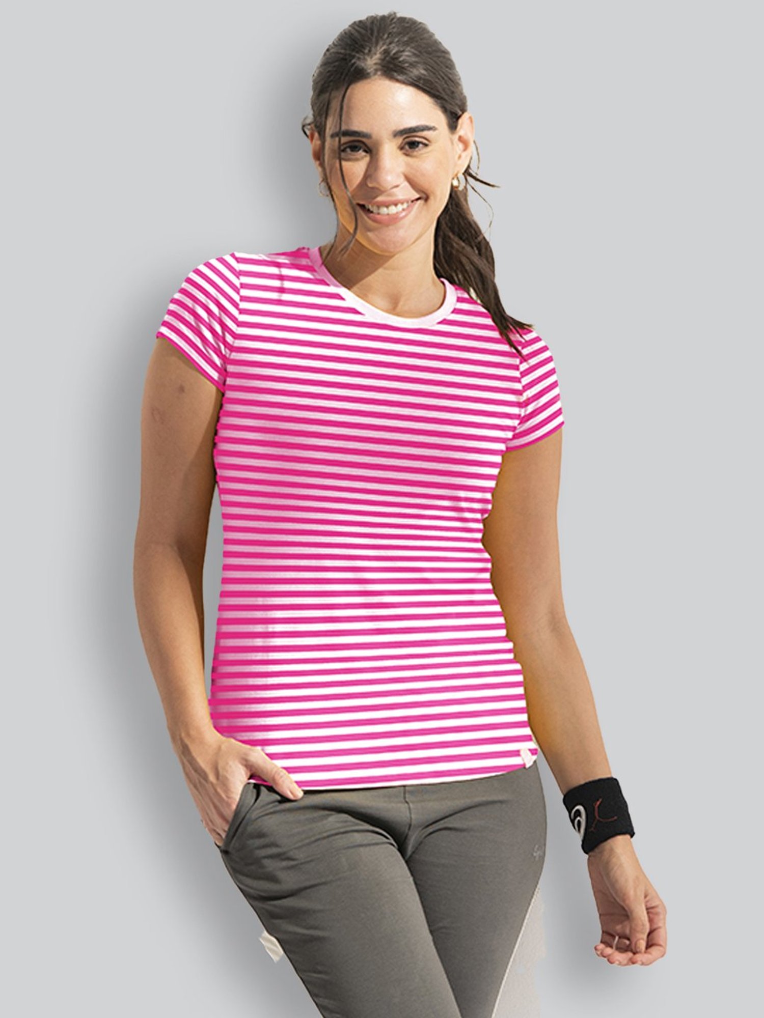 Lyra Fuchsia Cotton Striped T-Shirt