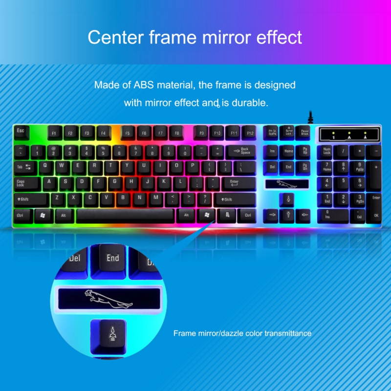 Wired Gaming Keyboard Rainbow Backlit Mechanical Keyboard Mouse Combo, LED 104 Keys USB Ergonomic Wrist Rest Keyboard, Mouse for PC Gamer