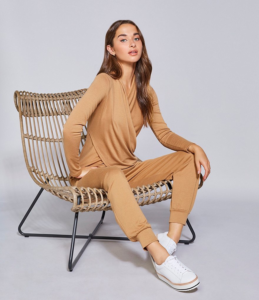 1. STATE Long Sleeve Surplice V-Neck Cross Front Cozy Knit Top