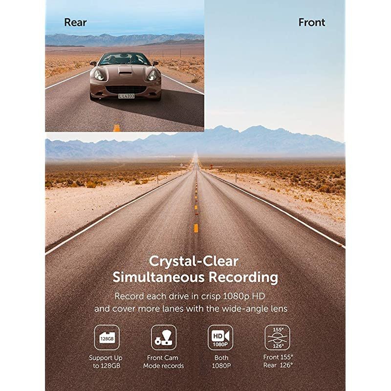 Dual Dash cam |  Dual 1920x1080P FHD | Front and Rear dash camera | 2560x1440P Single Front| for cars with Wi-Fi | Night Vision | Parking Mode | G-sensor | WDR | Loop recording| Support 128GB Max
