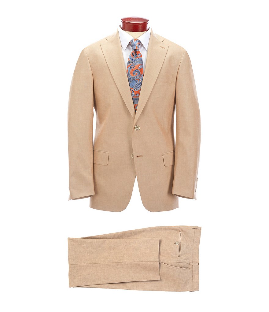 Hart Schaffner Marx Classic Fit Solid Tan Cotton Blend Suit