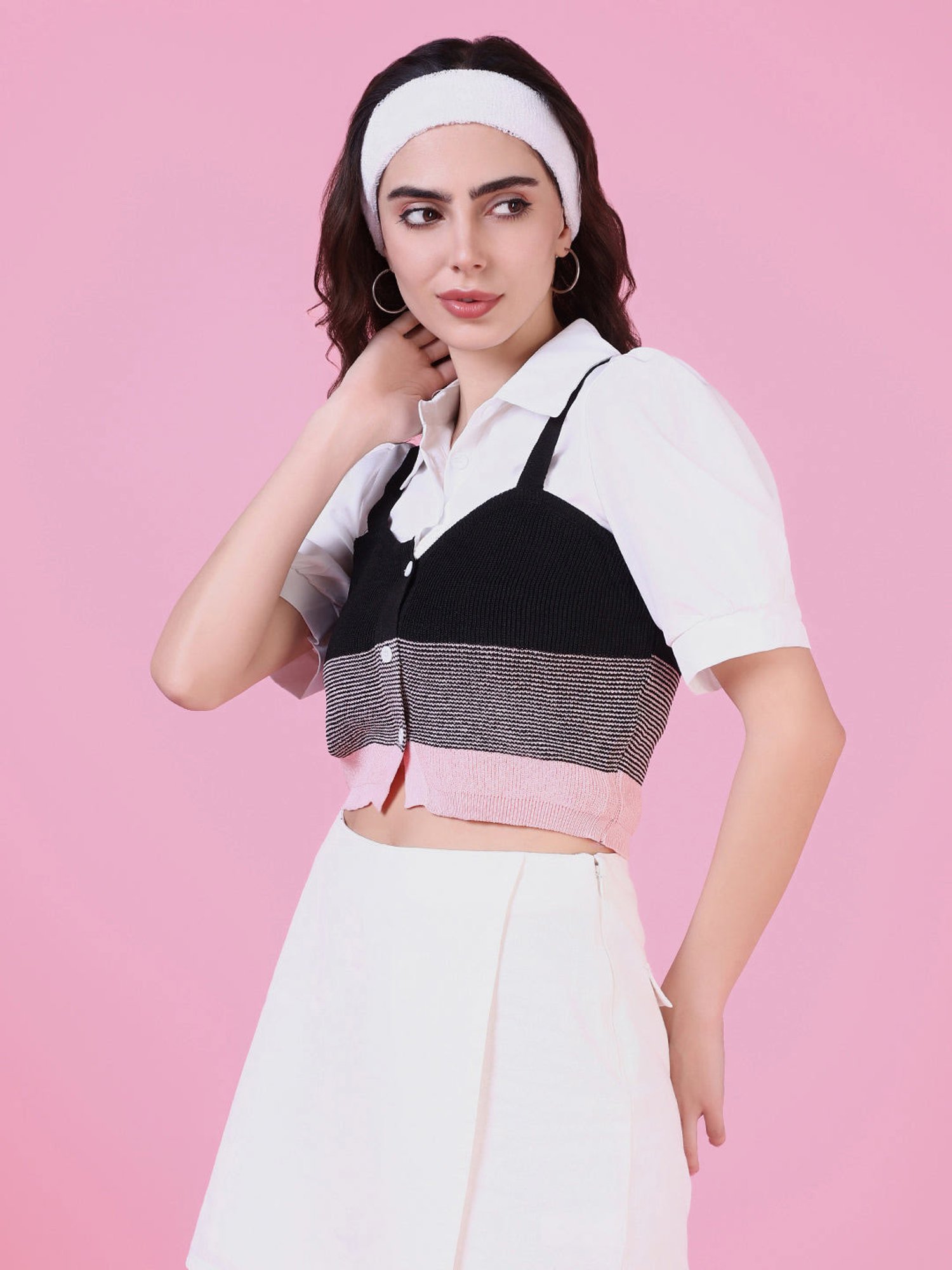 SHOWOFF Pink & Black Striped Top