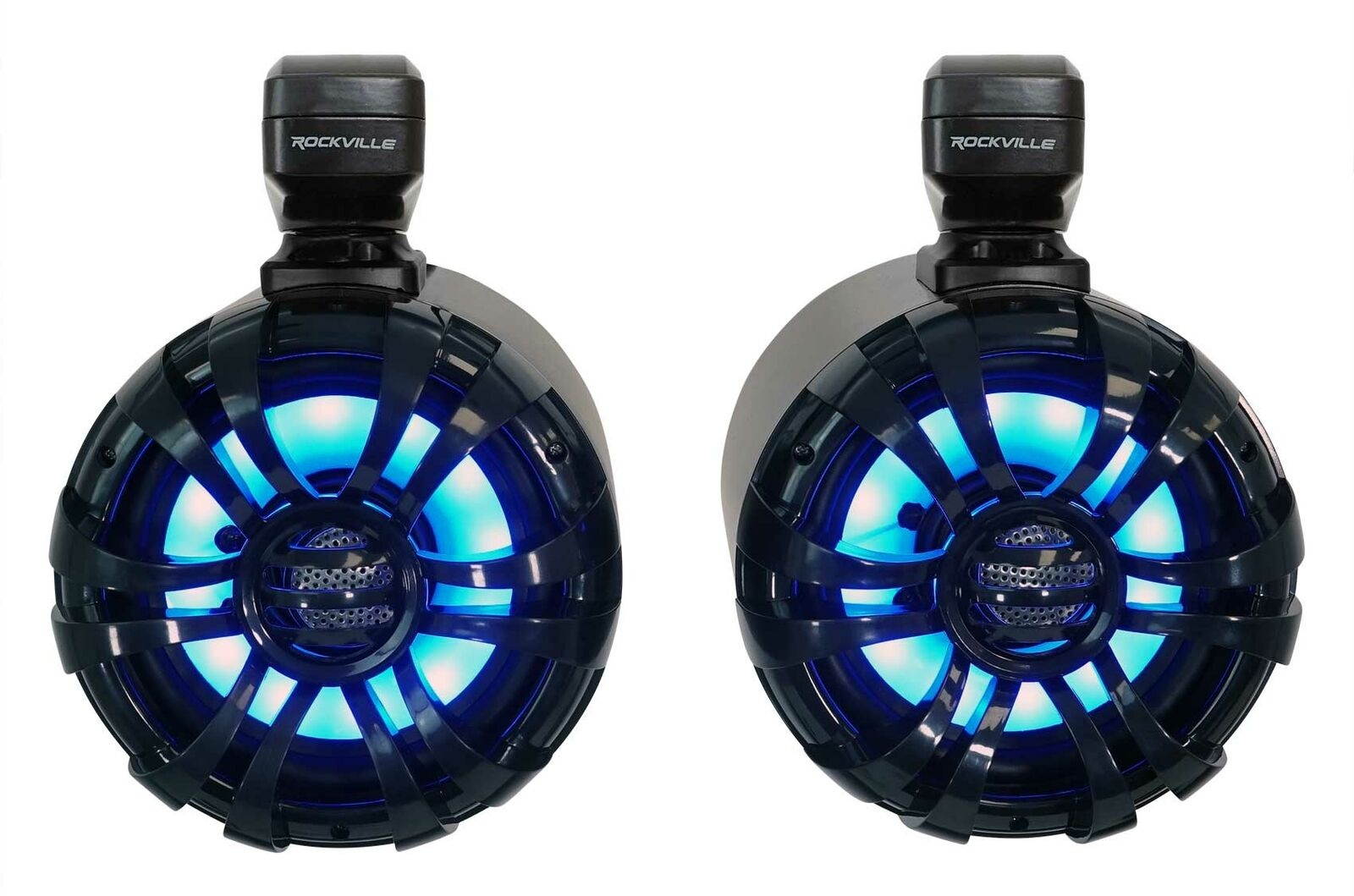 2   WB65KLED Black 6.5" LED Marine Wakeboard Swivel Tower Speakers+Radio