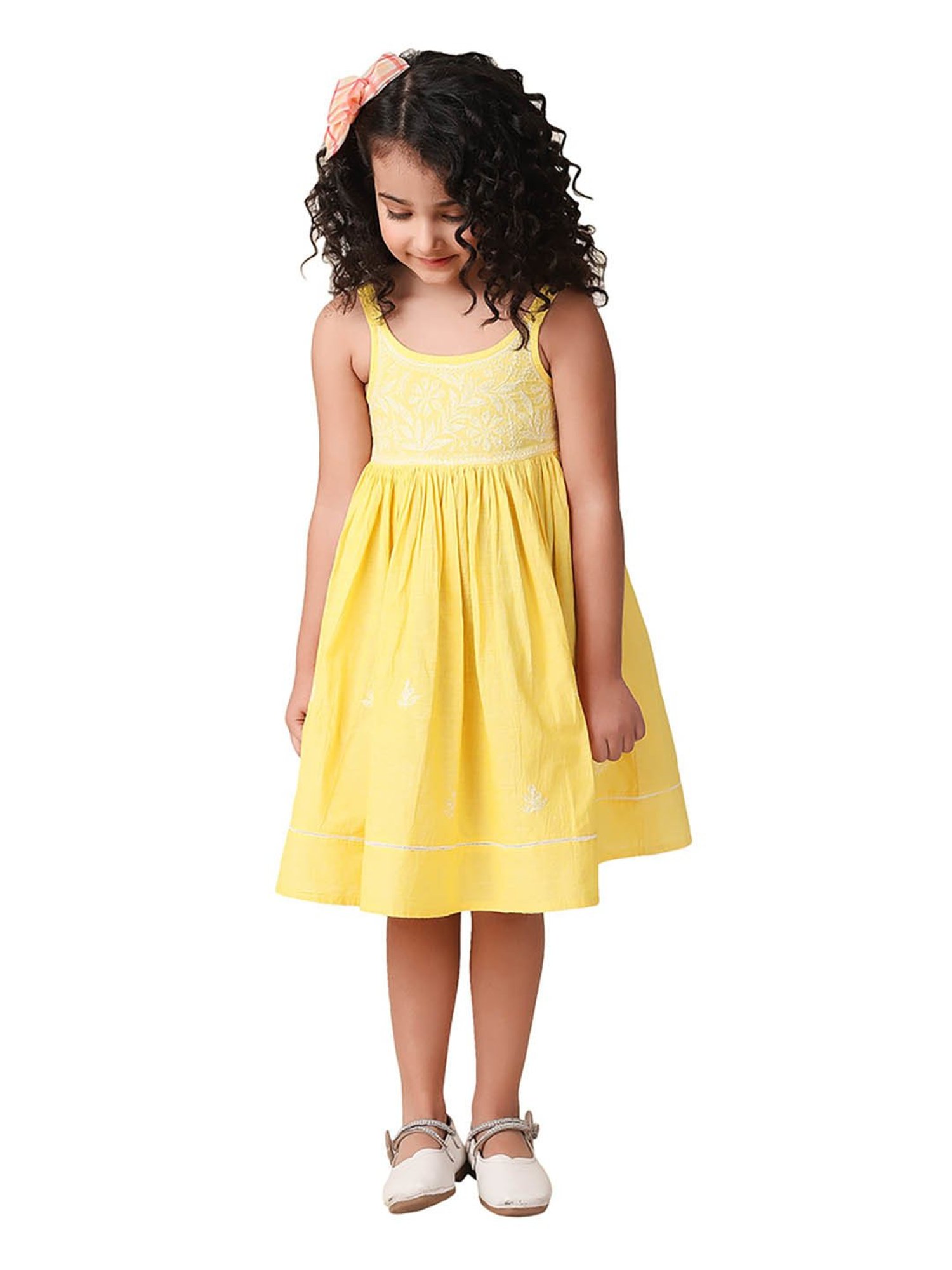 Fabindia Kids Yellow Embroidered Dress