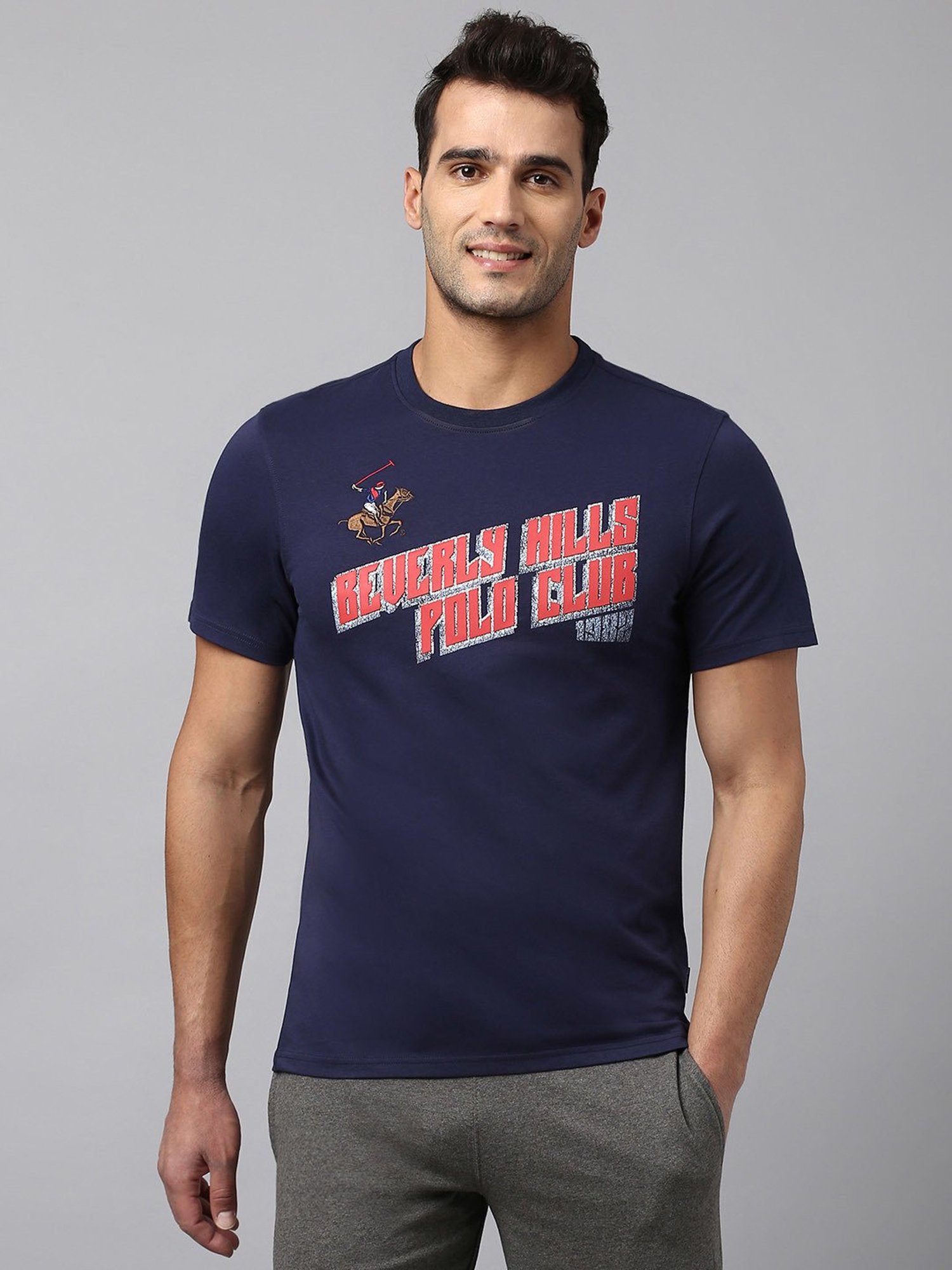 Beverly Hills Polo Club Navy Regular Fit Cotton Crew T-Shirt