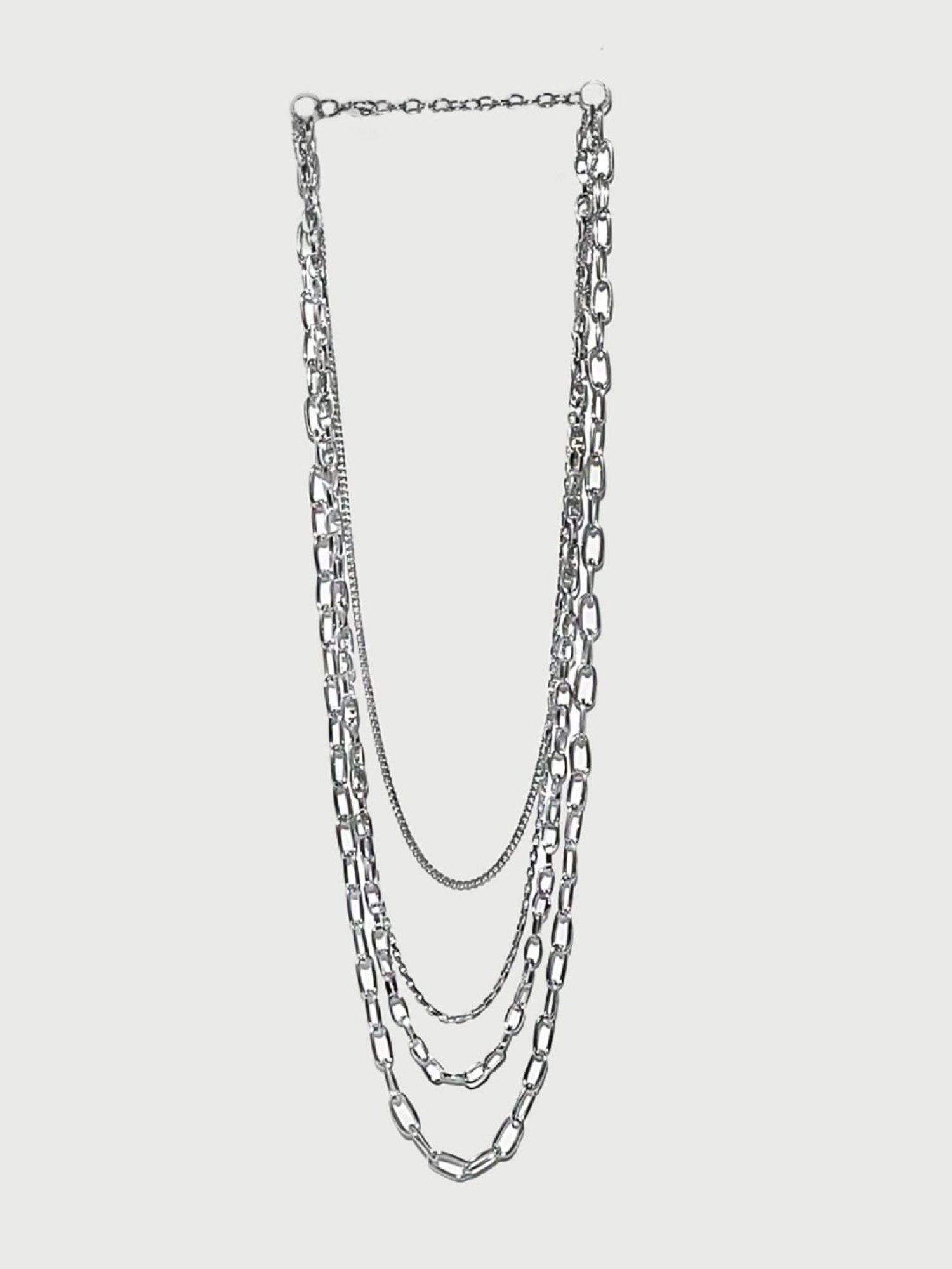 ToniQ Classy Silver Chunky Linked Tri Multi Layered Necklace