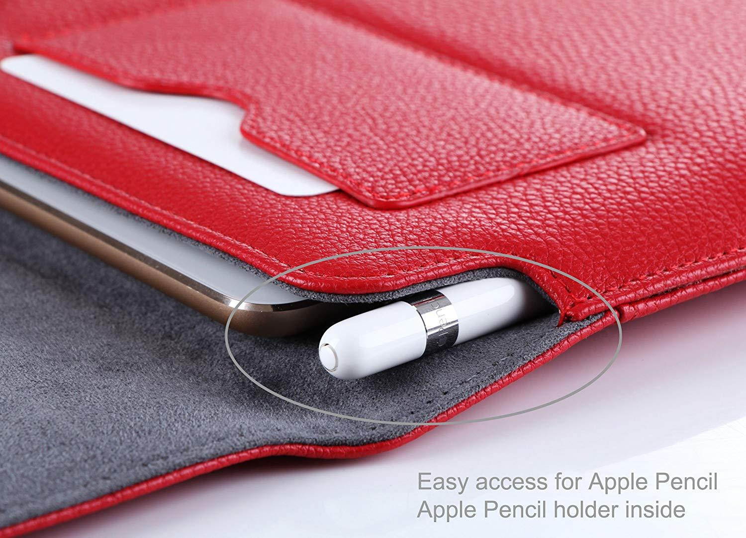 ProCase iPad Pro Case Sleeve, Cushion Protective Sleeve Bag Cover Case for Apple iPad Pro 12.9 Inch, Compatible with Apple Smart Keyboard, Documnet Pocket and Apple Pencil Holder (Red)