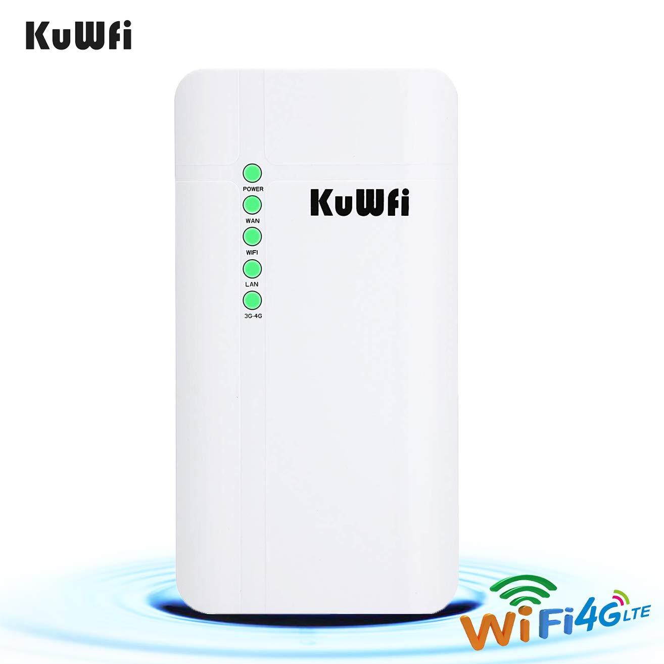 KuWFi Outdoor 4G LTE CPE WiFi Router with Sim Card Slot 150Mbps CAT4 SIM Routers for Home/Office use Easy Setu Up to 32 Users Work with IPcamera or Outside WiFi Coverage (US Version B2/B4/B5/B7)