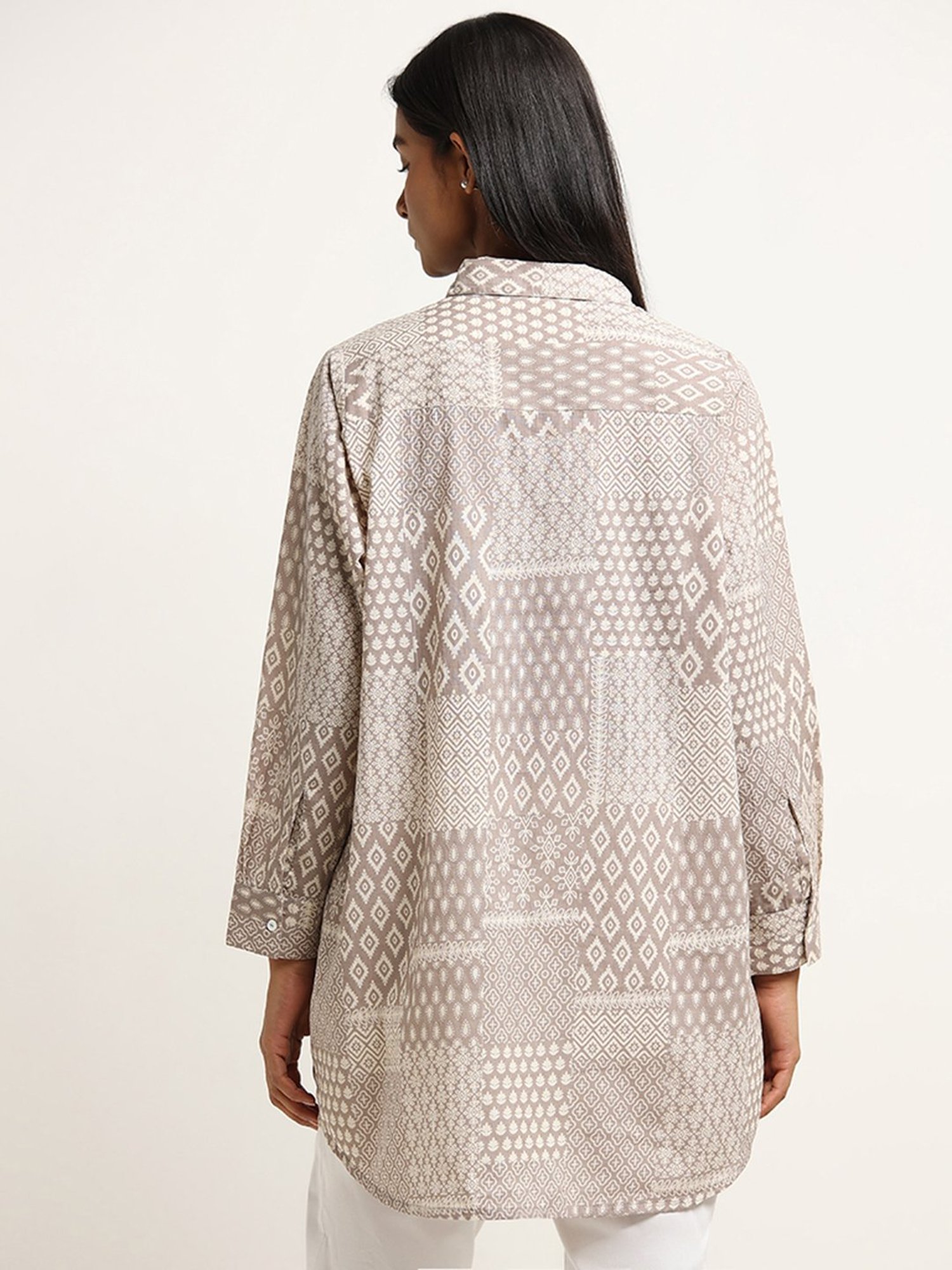 Utsa by Westside Beige Printed Patchwork Tunic