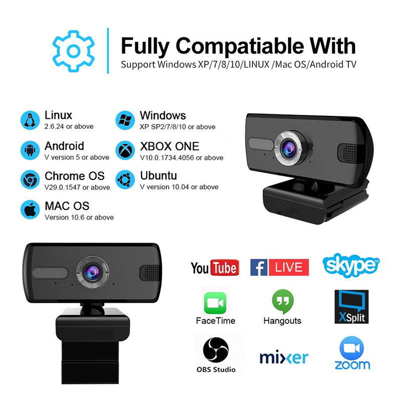 1080P Webcam Computer Camera, USB Plug and Play, Webcam with Microphone for PC MAC Laptop Desktop, Stream Web Camera for Skype,YouTube, Live Broadcast Video Conference (Black)