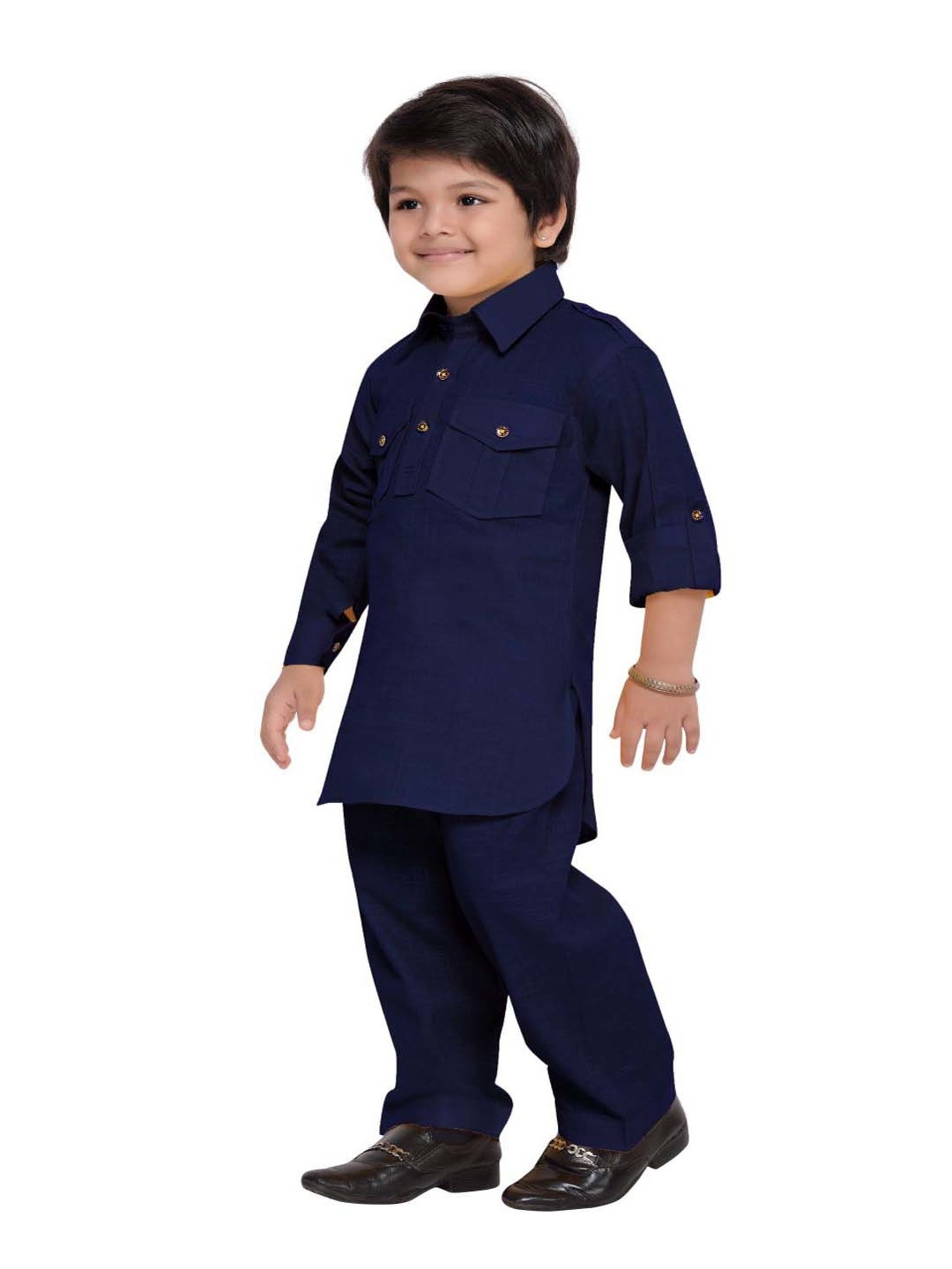 AJ Dezines Kids Blue Regular Fit Full Sleeves Kurta Set