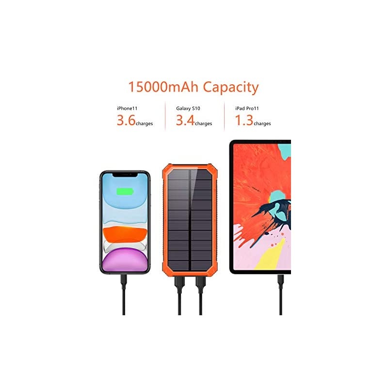 Portable Charger Power Bank 15000mAh,  Solar Charger, Solar Power Bank Battery Pack, high Speed Charging Solar Phone Charger for iPhone, Samsung and More. Black