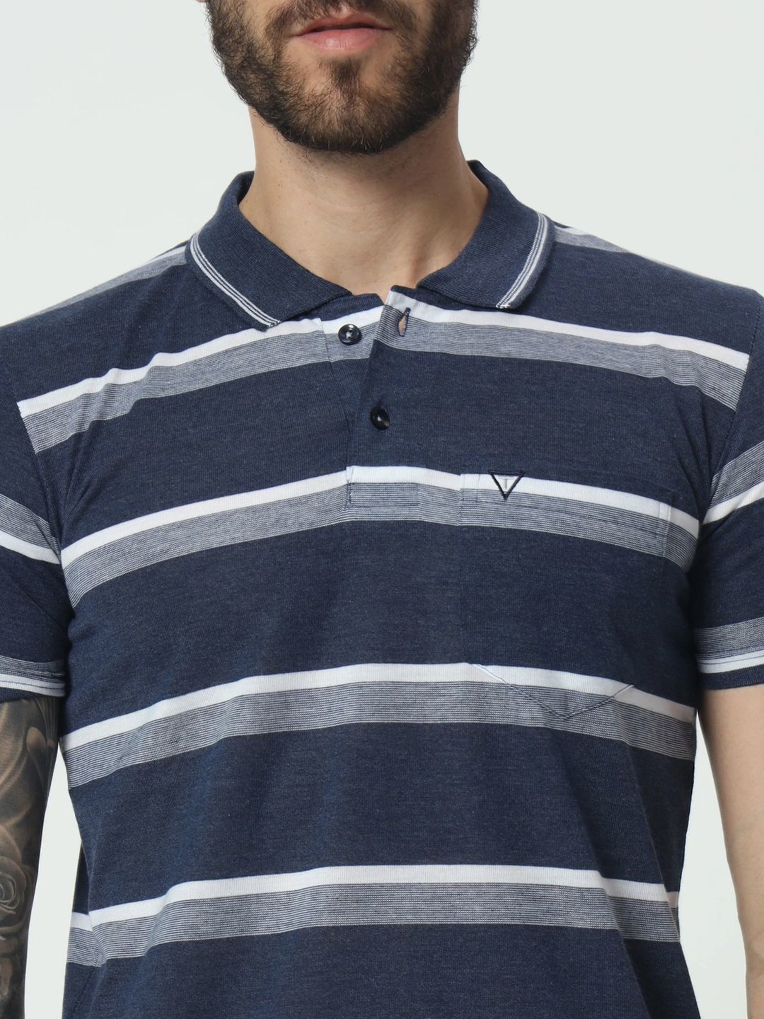 Tab91 Dark Blue Regular Fit Striped Polo T-Shirts