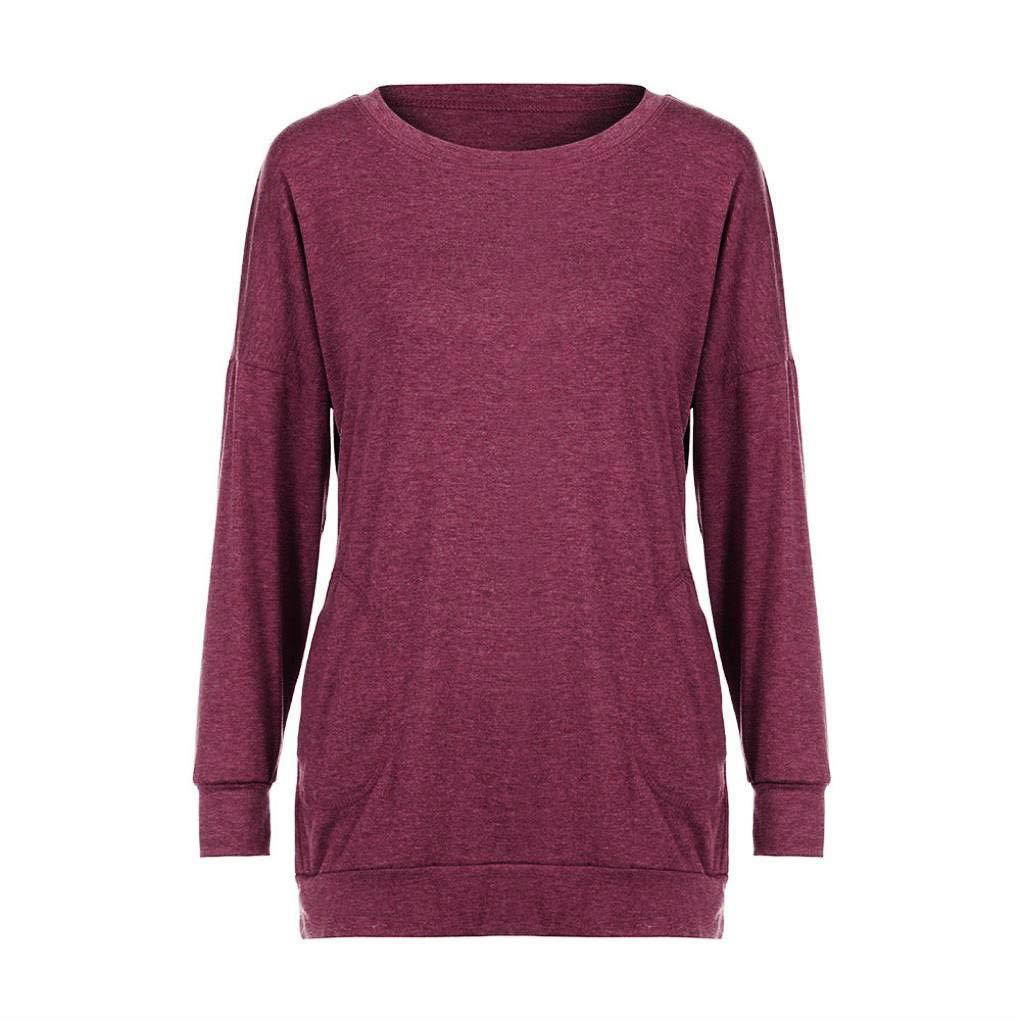 Shusuen Women Casual Long Sleeve Round Neck Sweatshirt Loose T Shirt Blouses Tops