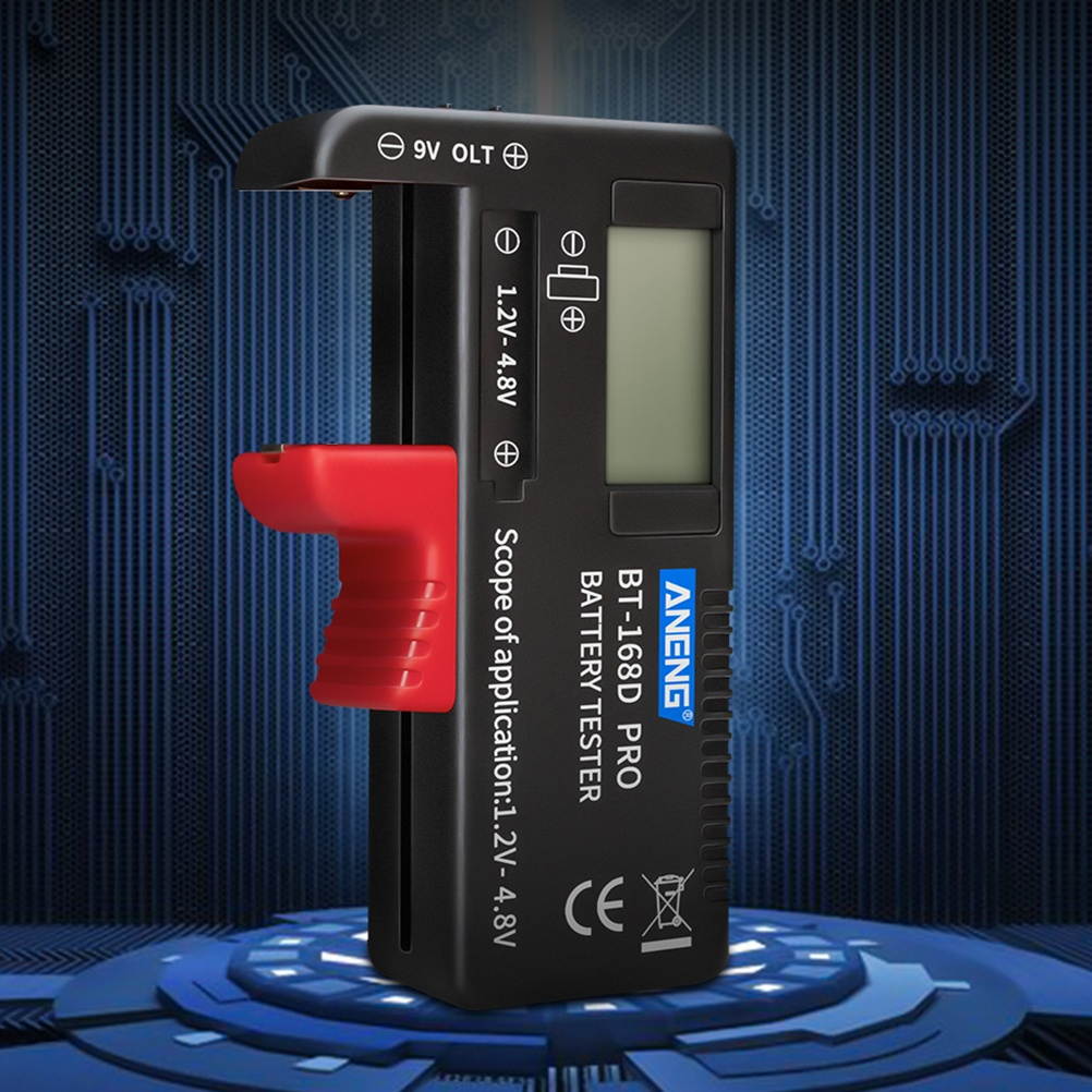 Digital Display Battery Checker Universal 1.2-4.8V Battery Tester for AA AAA C D 18650 Batteries (Black Red)