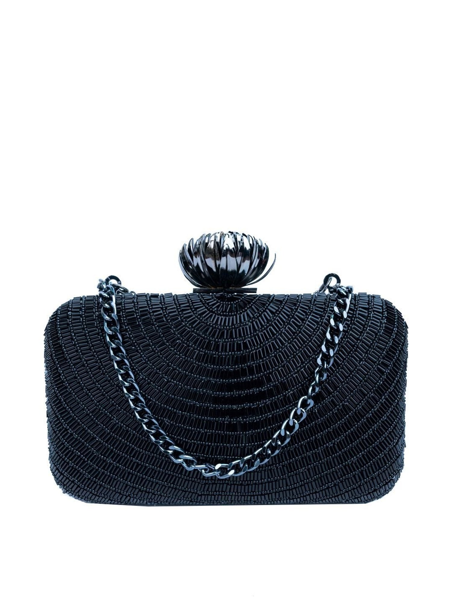 NR by Nidhi Rathi Black Fabric Minaudiere Clutch