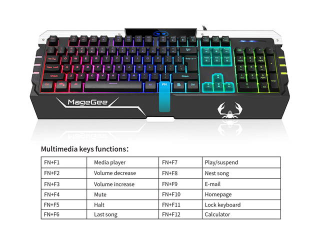 SADES Anivia K8 Gaming Keyboards Blademail Wired USB Keyboards for Pc/Mac gamers, 19 non-conflict keys, 7 colors Backlit, Metal Material