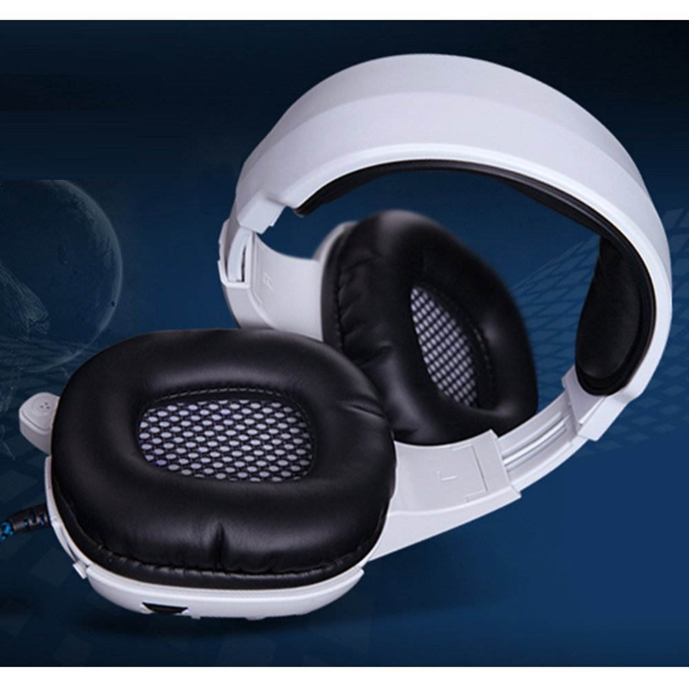 GW SADES SA718S USB Laptop Stereo Wired PC Gaming Headset Over Ear Headband Headphones with Microphone Vibration LED Lights(White)