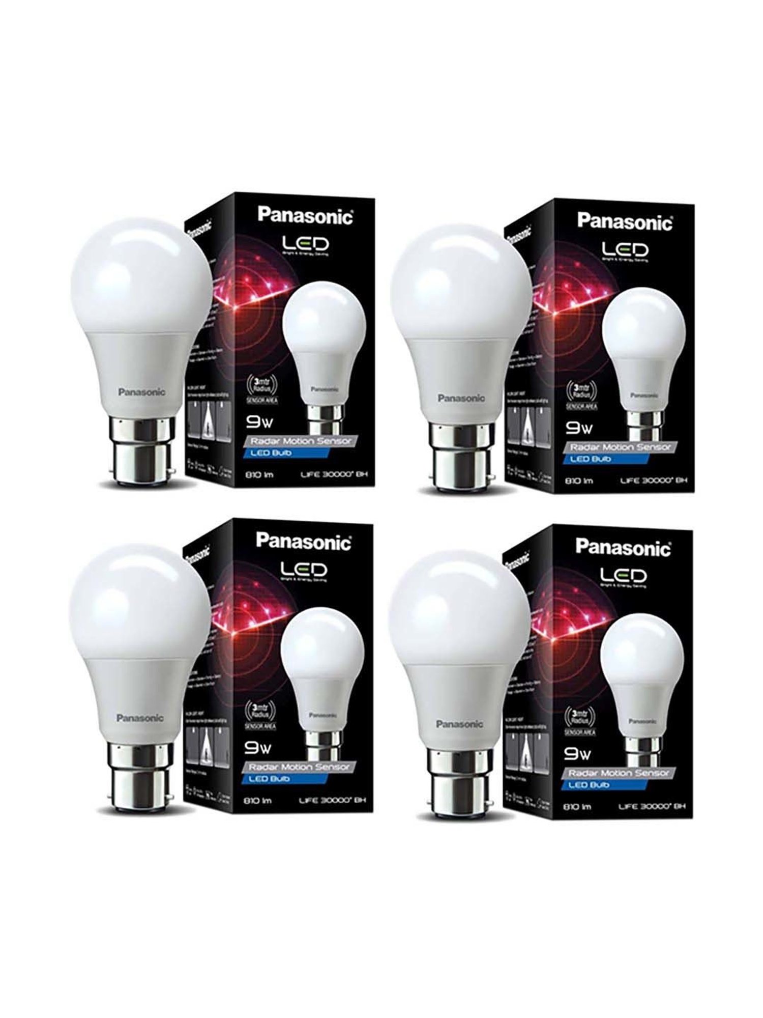 Panasonic B22 9Watt LED Bulb With Radar Motion Sensor - Pack of 4 (White)