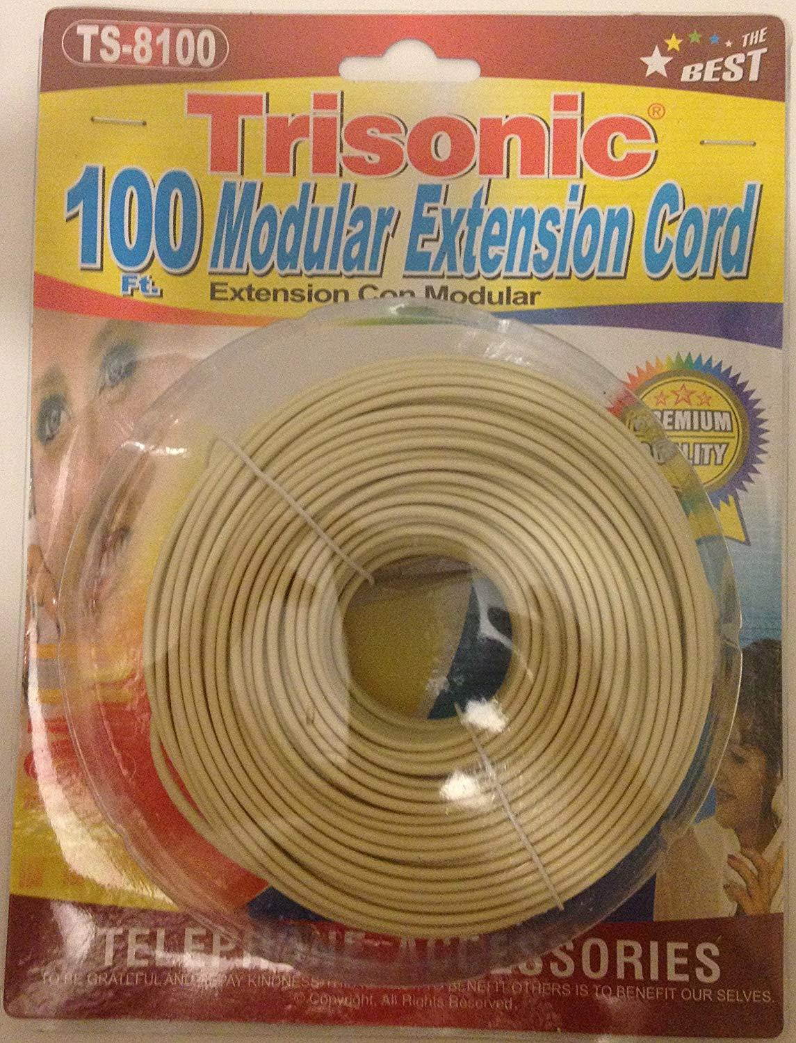 Trisonic Telephone Extension Cord Phone Cable Foot (Ivory, 100 Feet)