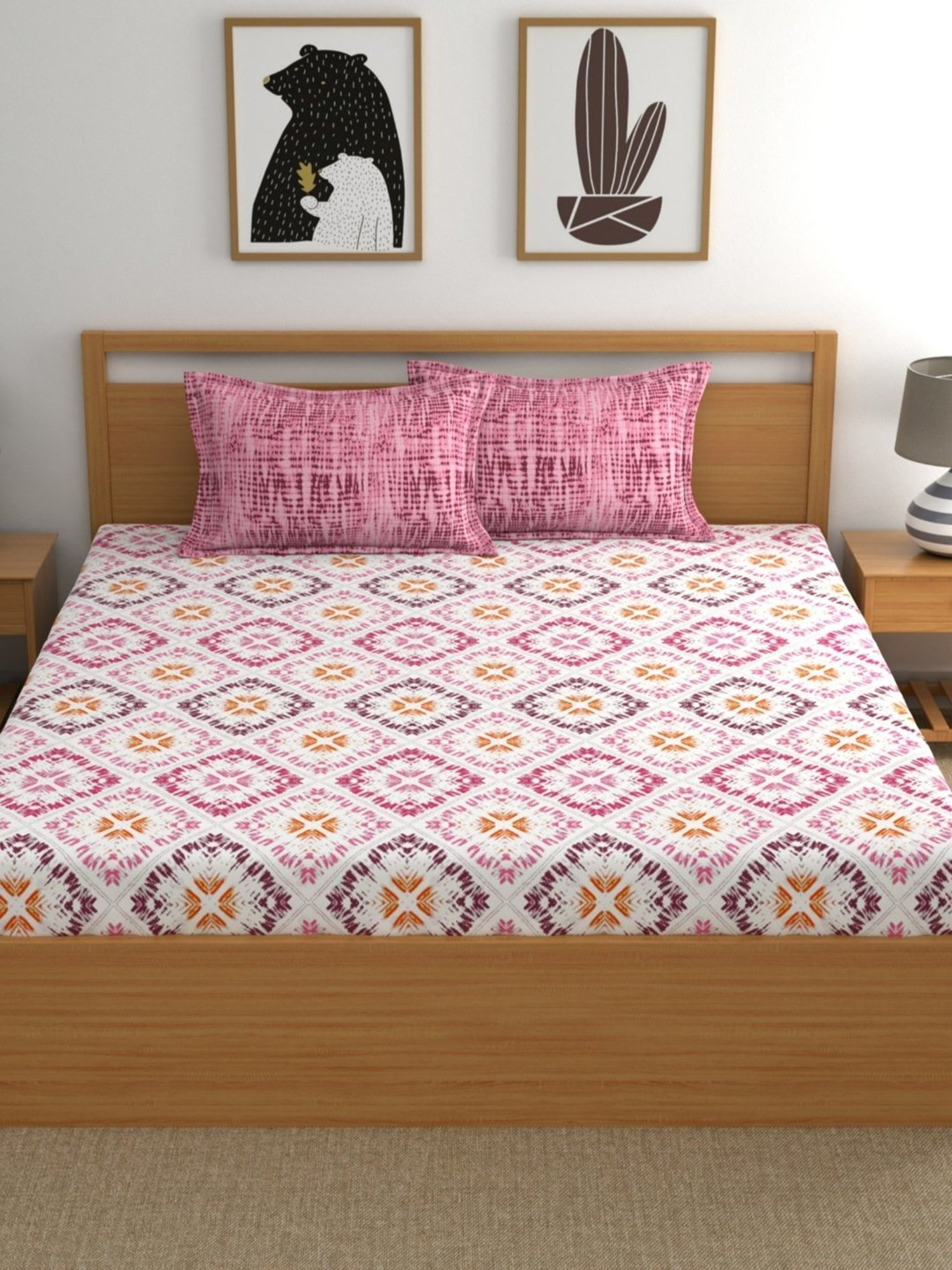 My Room Abstract Multicolor 140 TC Cotton Queen Bed Sheet with 2 Pillow Covers