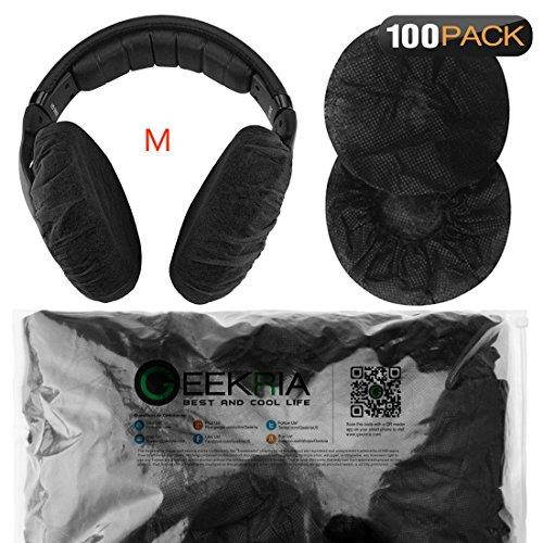Geekria 100 Pairs Medium Disposable Headphone Covers/ Earphone Covers / Ear Pads Protector/ Stretchable Sanitary Earcup, Fits 3.14"-4.33" Headsets, Like Bose QC35 II, SONY WH-1000XM3 (Black)