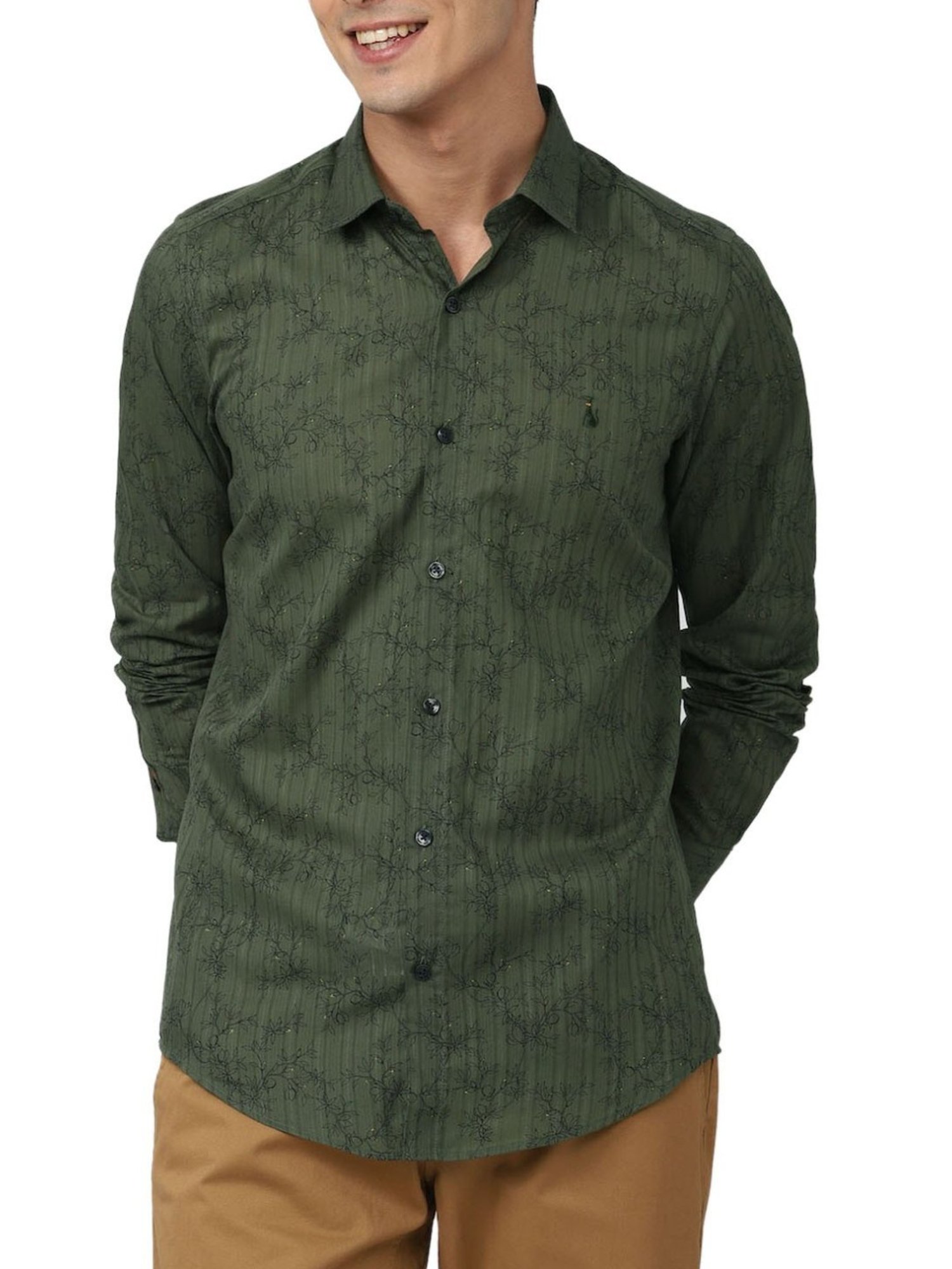 Simon Carter London Green Printed Slim Fit Shirt