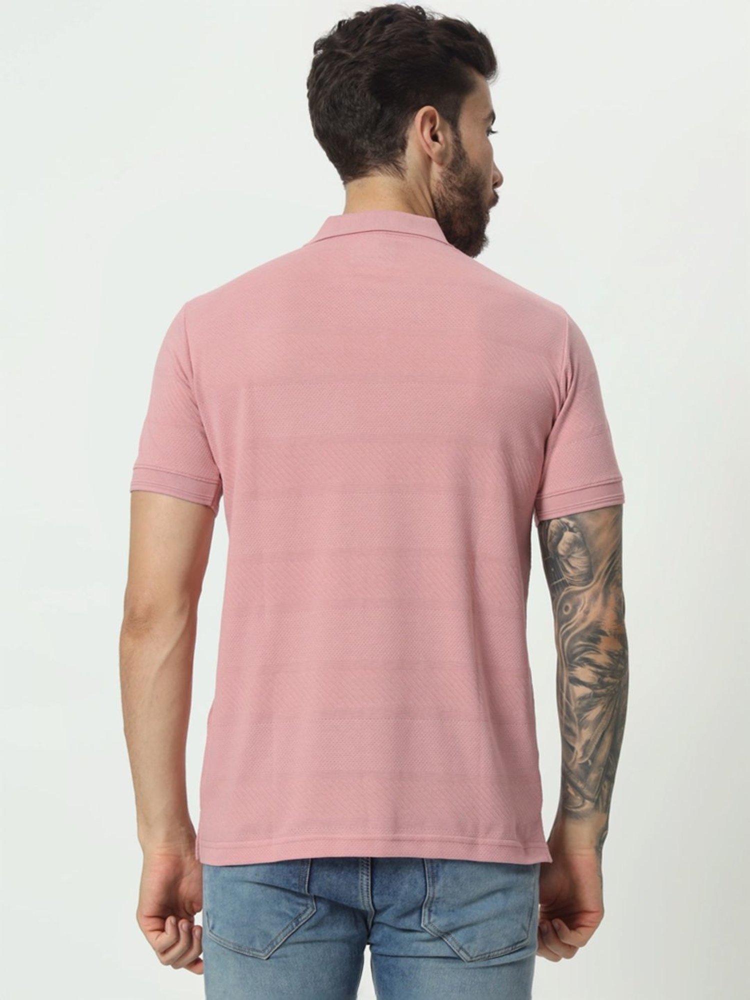 Tab91 Pink Regular Fit Self Pattern Polo T-Shirts