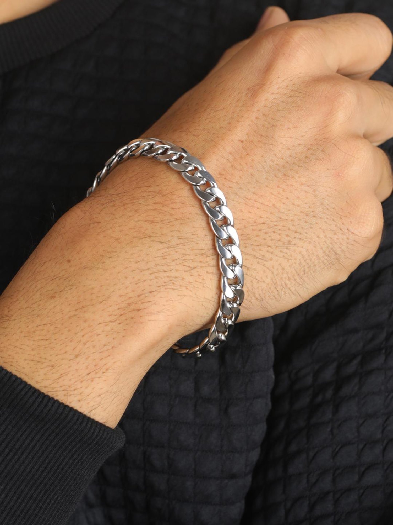 Bold by Priyaasi Curb Chain Silver-Plated Link Bracelet for Men