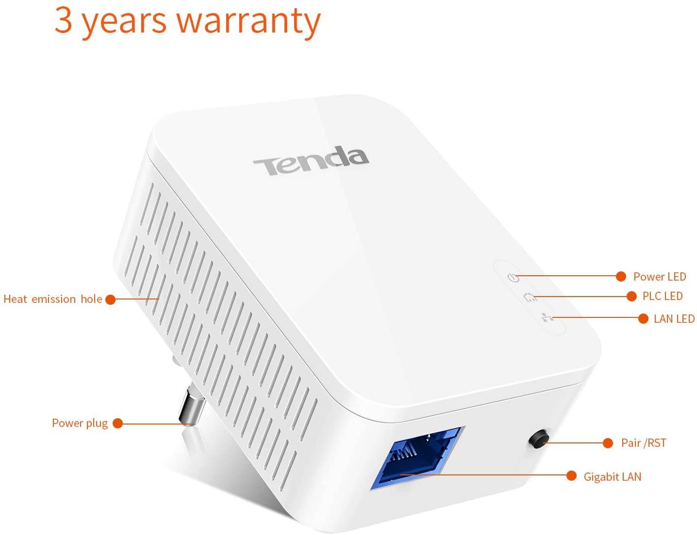 Tenda AV1000 1-Port Gigabit Powerline Adapter, Up to 1000Mbps (PH3),White
