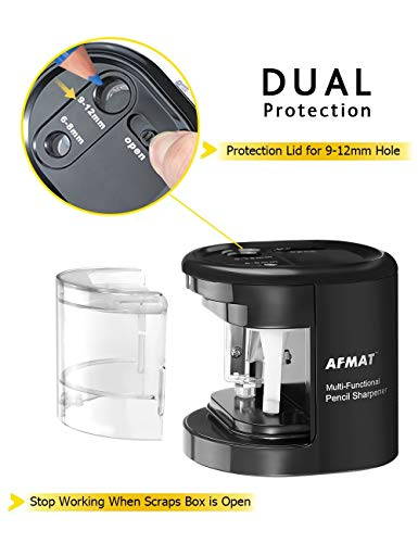 Large Pencil Sharpener, Pencil Sharpener Large Hole for Kids, Small Electric Colored Pencil Sharpeners for Artists, 2 Holes, USB/Battery Operated for 6-12mm No.2 Pencils, Eyebrow Pencils, Soft Pencils