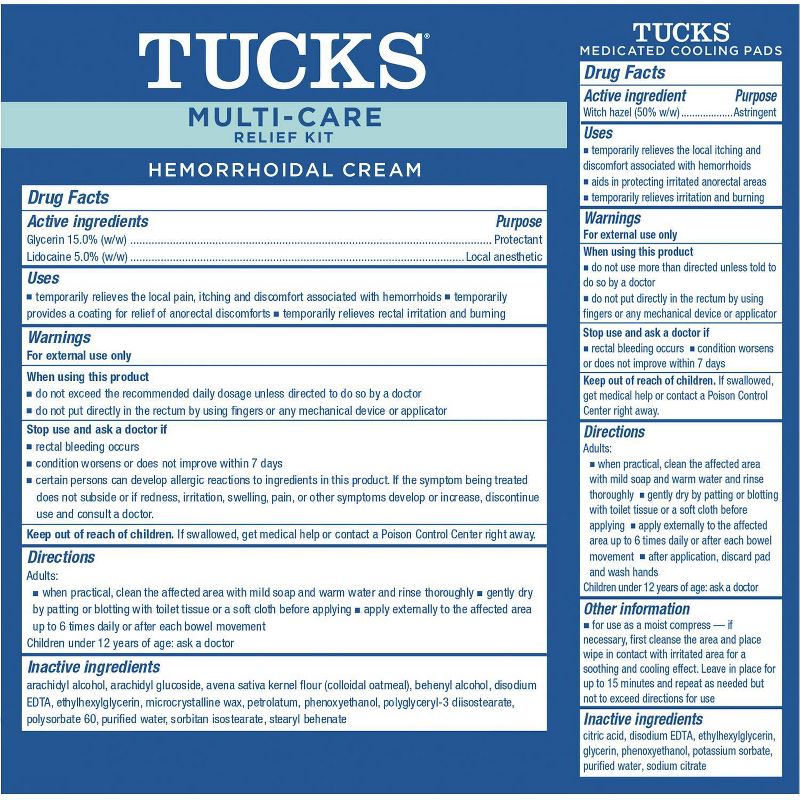 Tucks Multi-Care Relief Kit Witch Hazel Pads - 40ct & Lidocaine Cream - 0.5oz