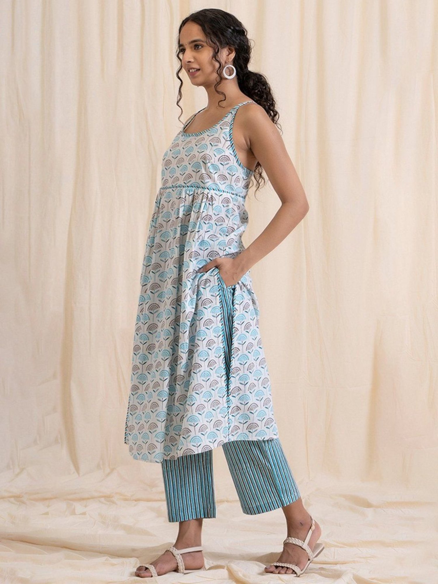 Akiso Aloha Grey & Blue Spaghetti Kurta
