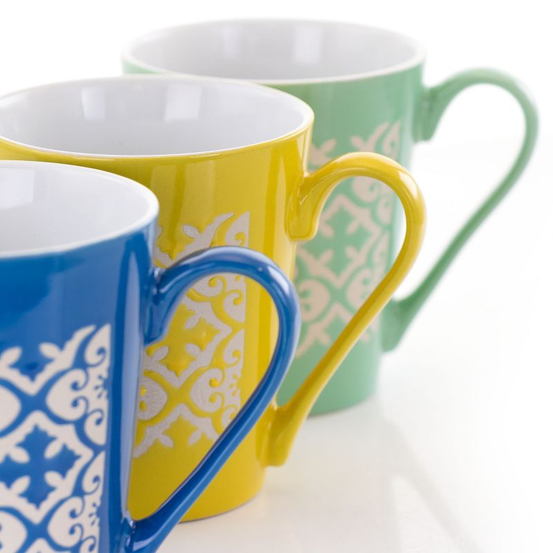 Gibson Home Windcrest 3 Piece 12.5 Ounce Cone Shaped Stoneware Cup Set in Assorted Colors