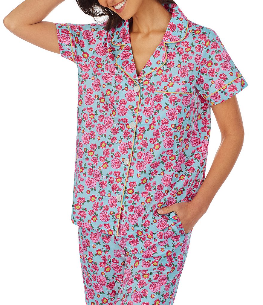 BedHead Pajamas Floral Print Sateen Woven Cropped Coordinating Pajama Set