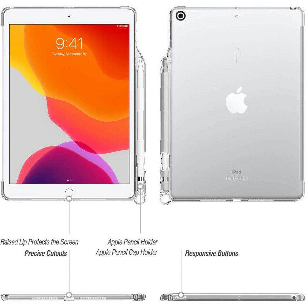 iPad 10.2 Tablet Case | [Lumos] Slim Clear Back Flip Cover with Pencil Holder