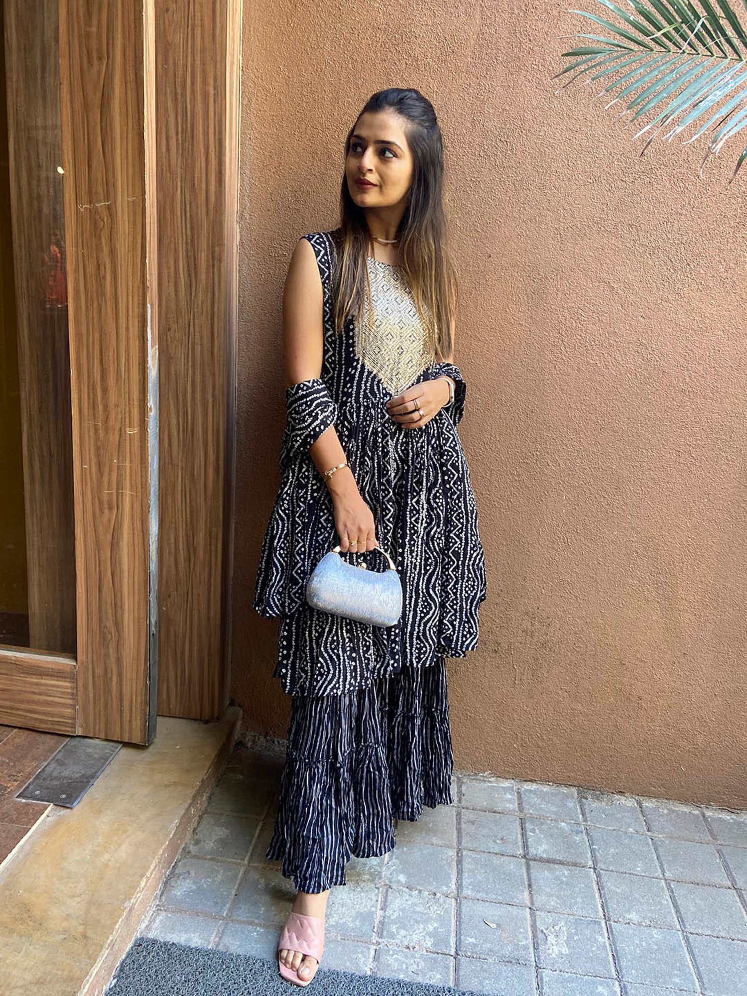 URBAN MYSTIC Black Rayon Embroidered Kurta & Sharara Set