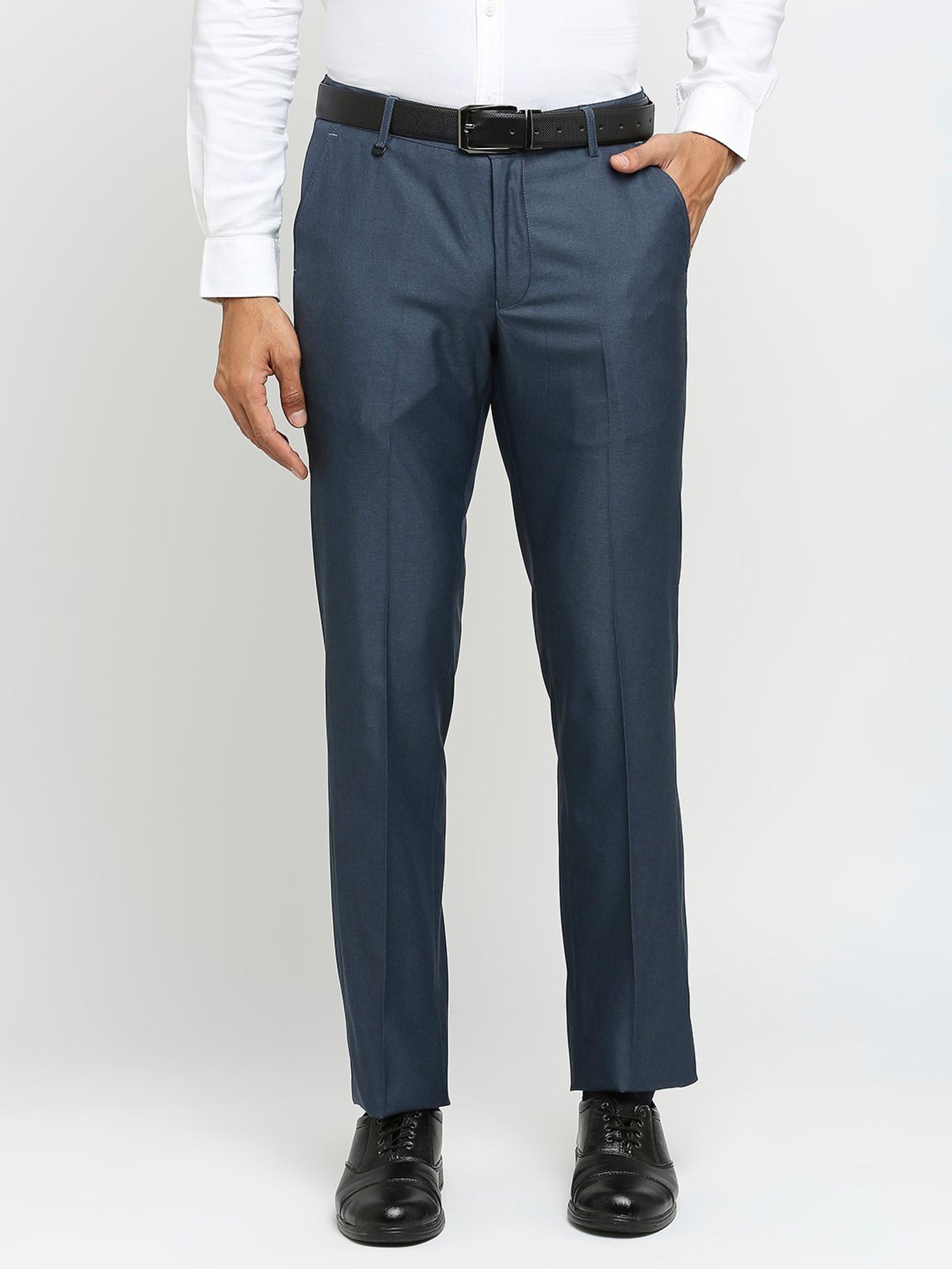 SOLEMIO Dark Turquoise Slim Fit Flat Front Trousers
