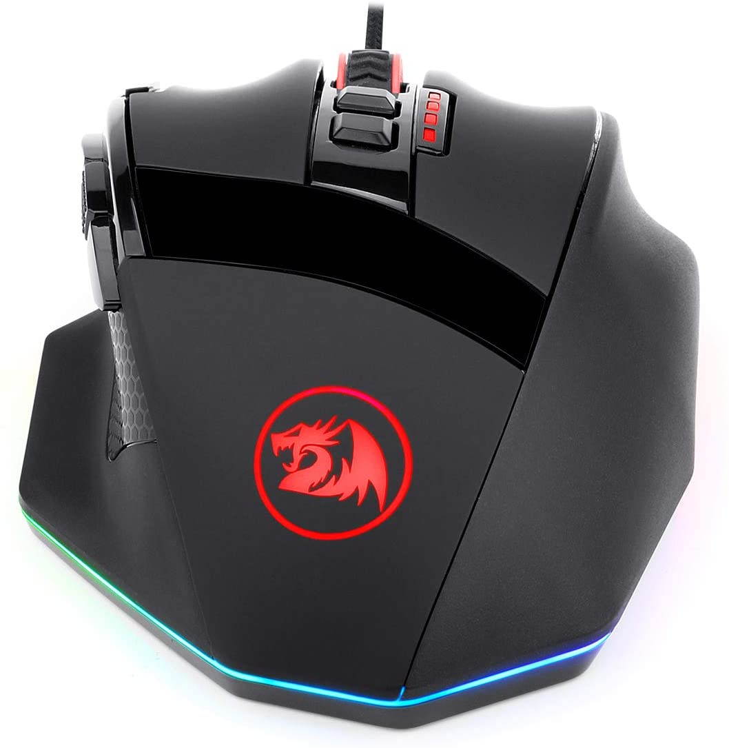 M801 PC Game Mouse LED RGB Backlight MMO 9 Programmable Button Mouse with Macro Recording Side Button Quick Ignition Button for Windows PC Gamers (Wired, Black)