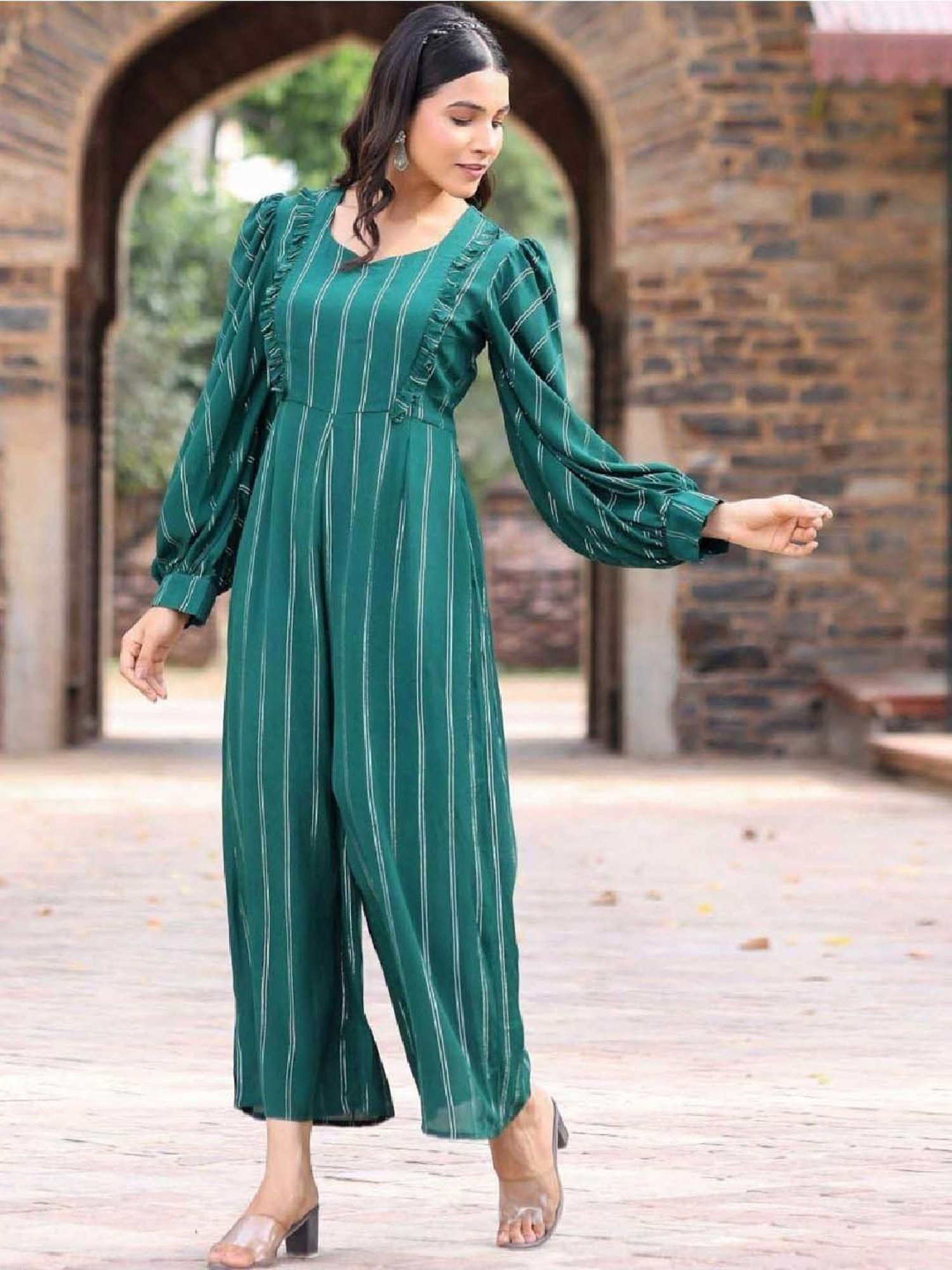Lirose Green Double Line Lurex Jumpsuit