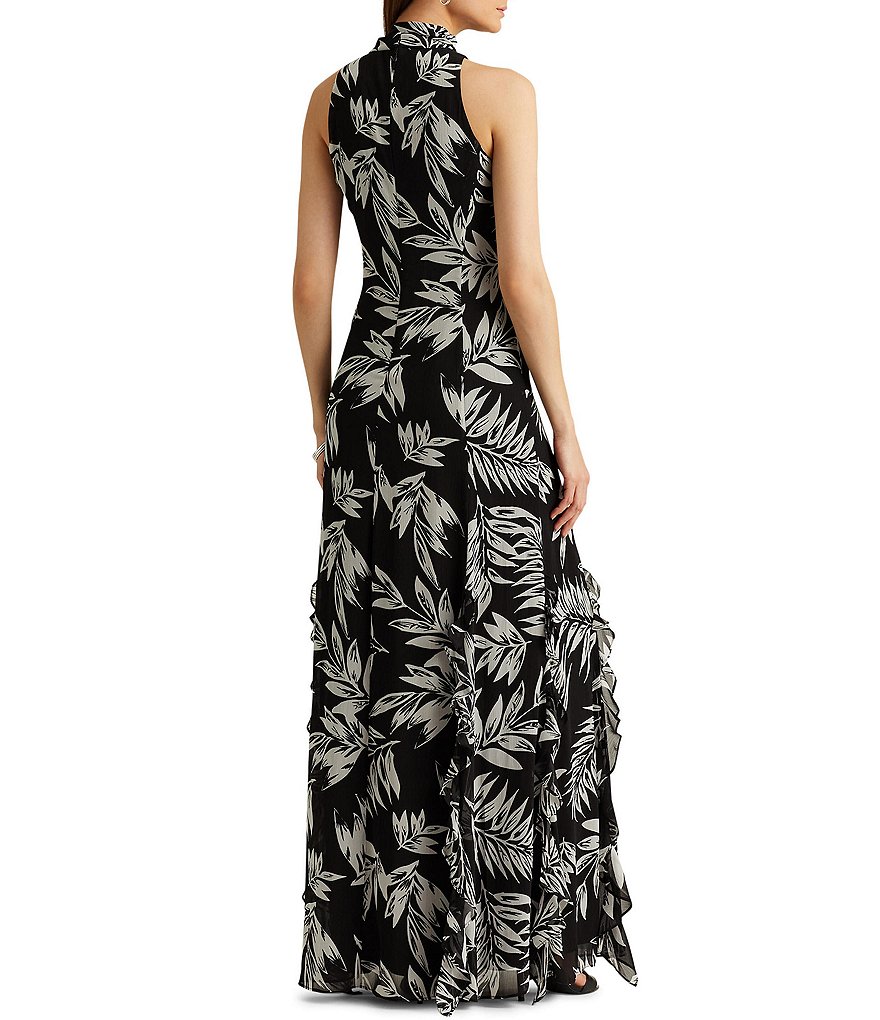 Kay Unger Long Bishop Sleeve V-Neck Crepe A-Line Dress