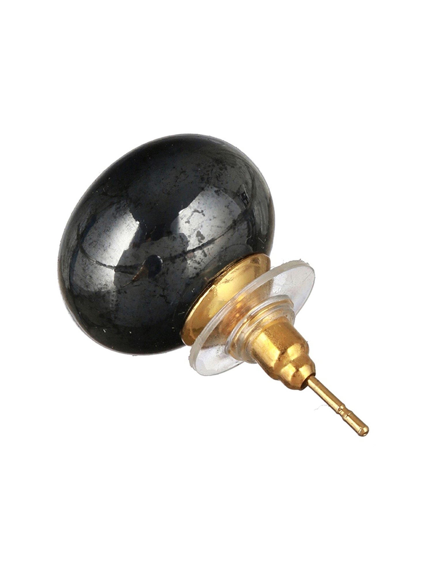 Prita by Priyaasi Glossy Dark Grey Sphere Stud Earrings