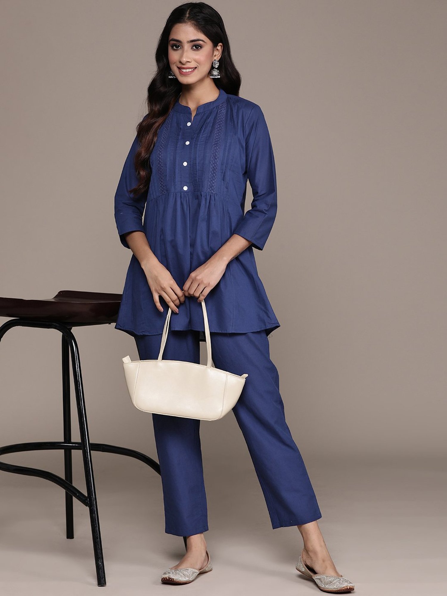Anubhutee Blue Pure Cotton Tunic & Pant Set