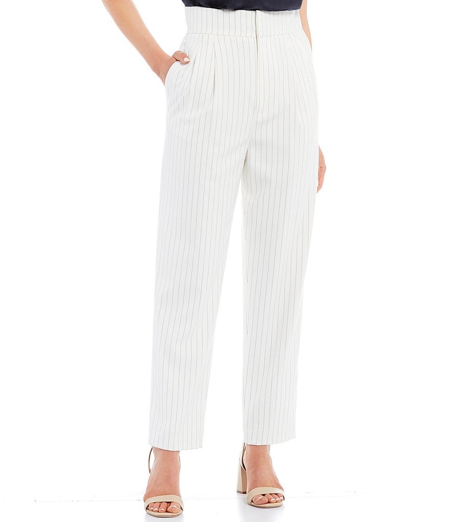 Antonio Melani Casey Pinstripe Stretch Twill High-Rise Pleated Ankle Pants