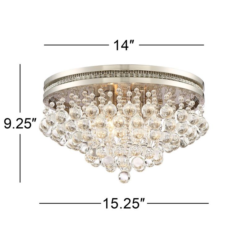 Vienna Full Spectrum Modern Ceiling Light Flush Mount Fixture Brushed Nickel 15 1/4" Wide Crystal Droplets for Bedroom Hallway