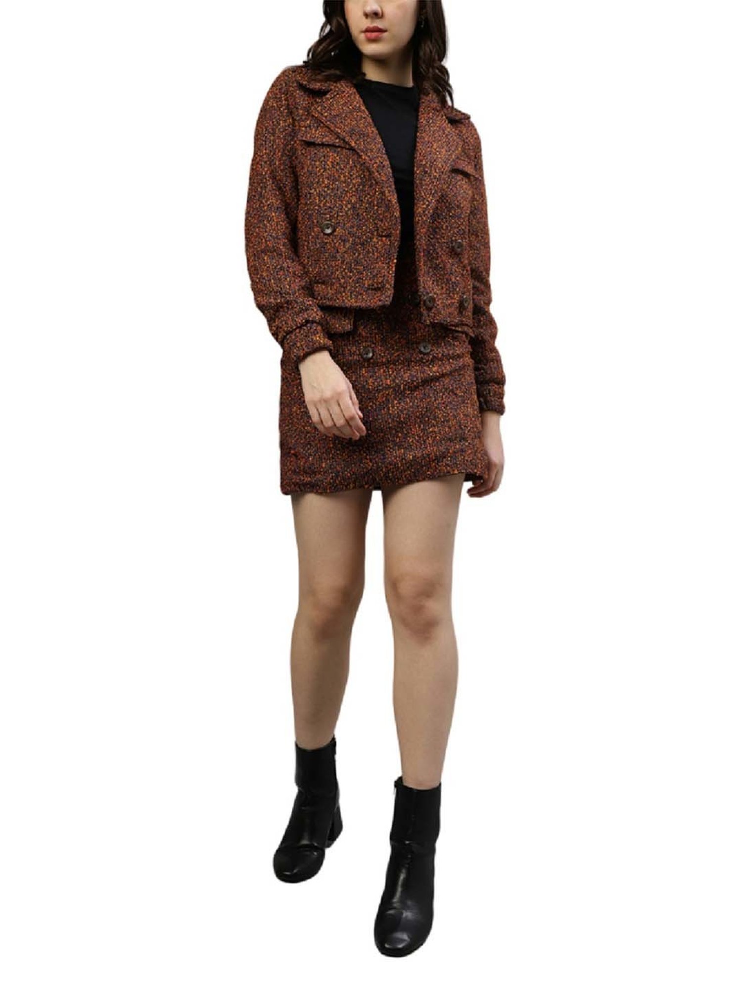 Elle Brown Self Pattern Bodycon Skirt