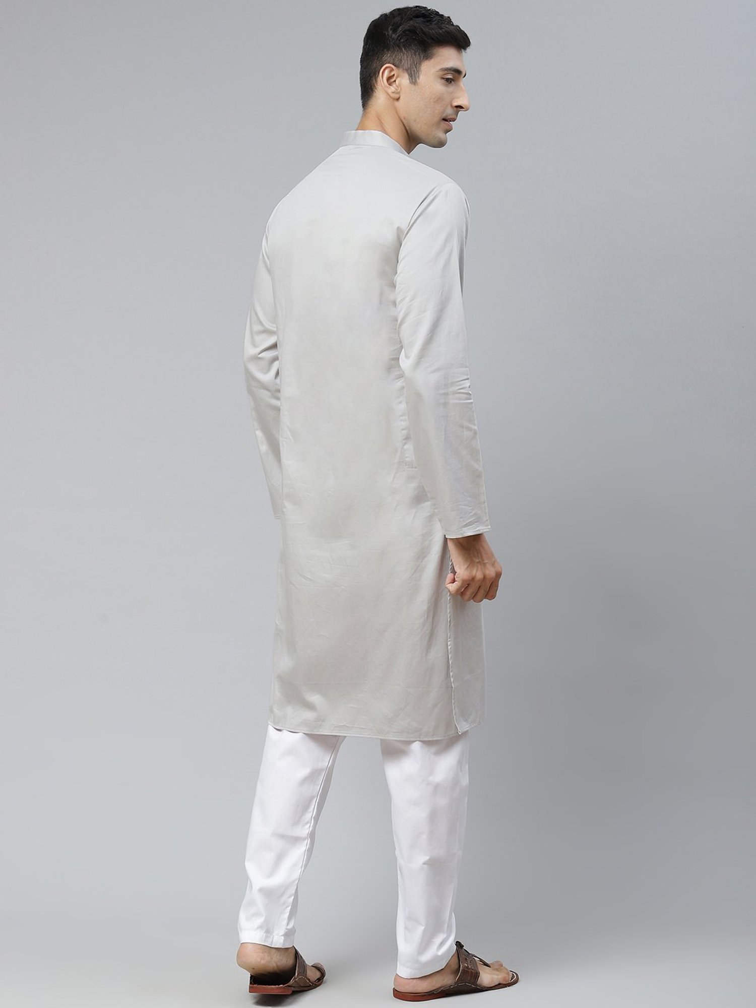 ManQ Grey Regular Fit Ethnic Wear