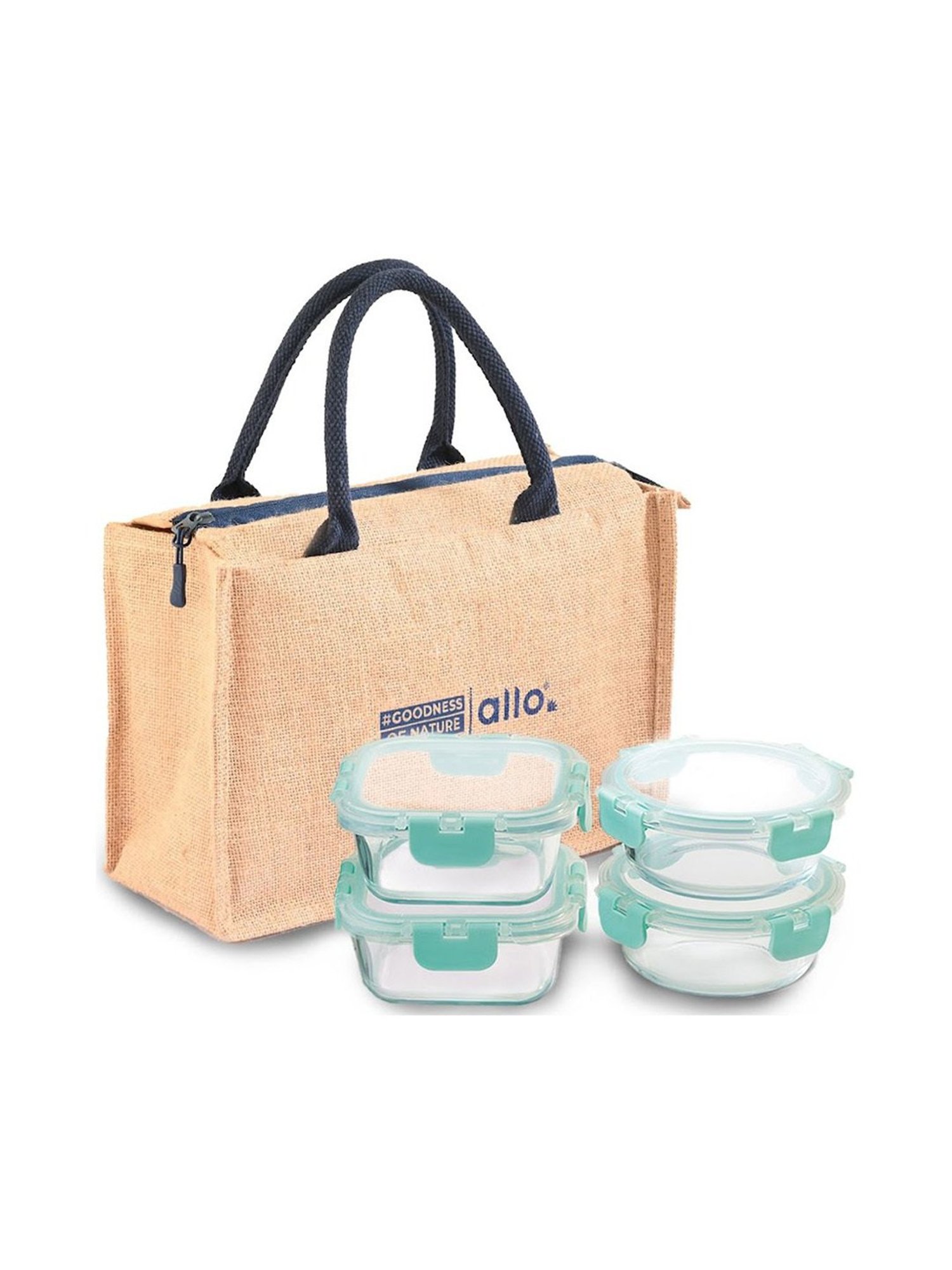 Borosilicate Glass Lunch Box Microwave Oven Safe with Detachable Lock and Jute Tiffin Bag