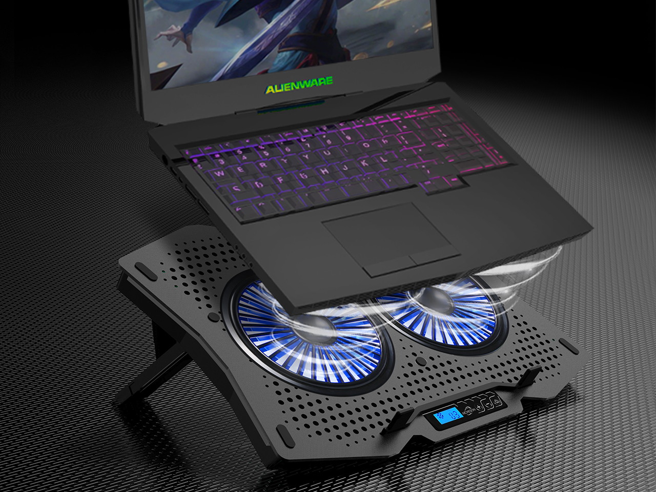 AICHESON Laptop Cooling Cooler Pad for 15.6"-17.3" Notobooks, Metal Panel, 2 Big Turbofans, Blue Lights